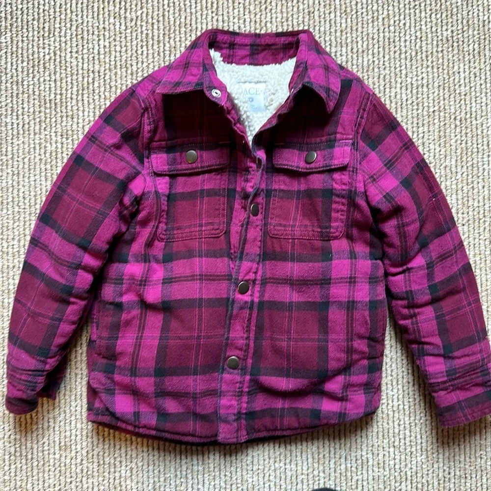 Children's Place girls size XS size 4 Sherpa lined purple flannel coat jacket